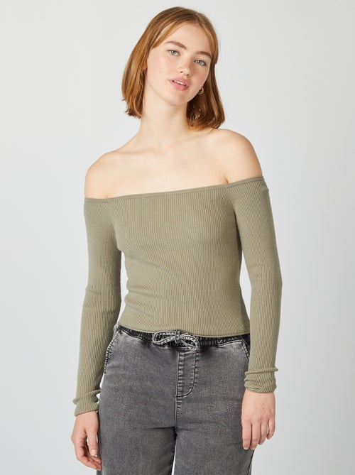 Pull crop top col bardot - Kiabi