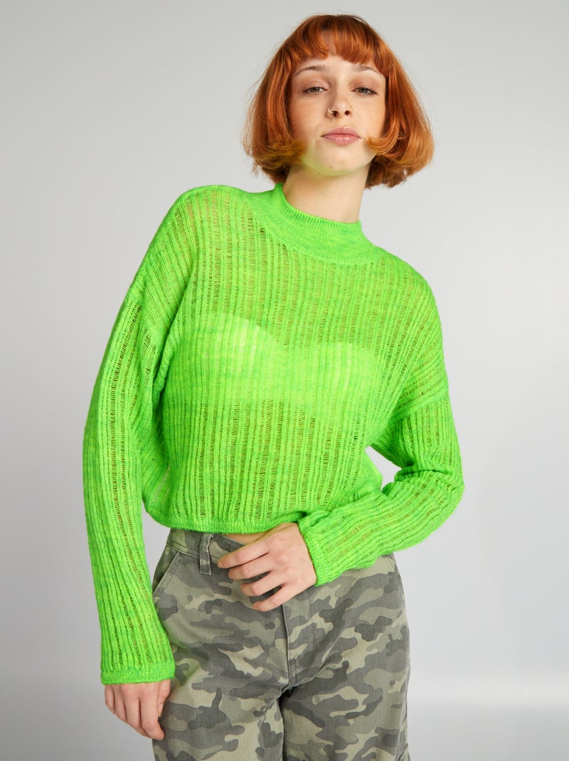 Pull Crop TopShop Vert Glacé à Paillettes - Taille 10/12, Manches Courtes, Neuf Avec étiquette
