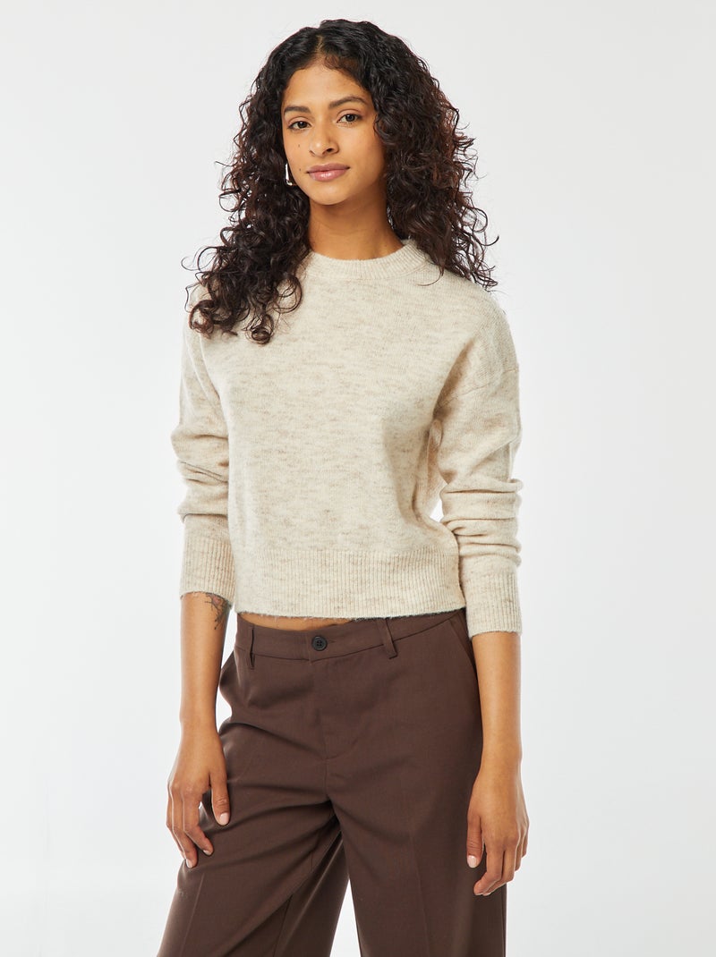 Pull crop top en maille douce Beige clair - Kiabi