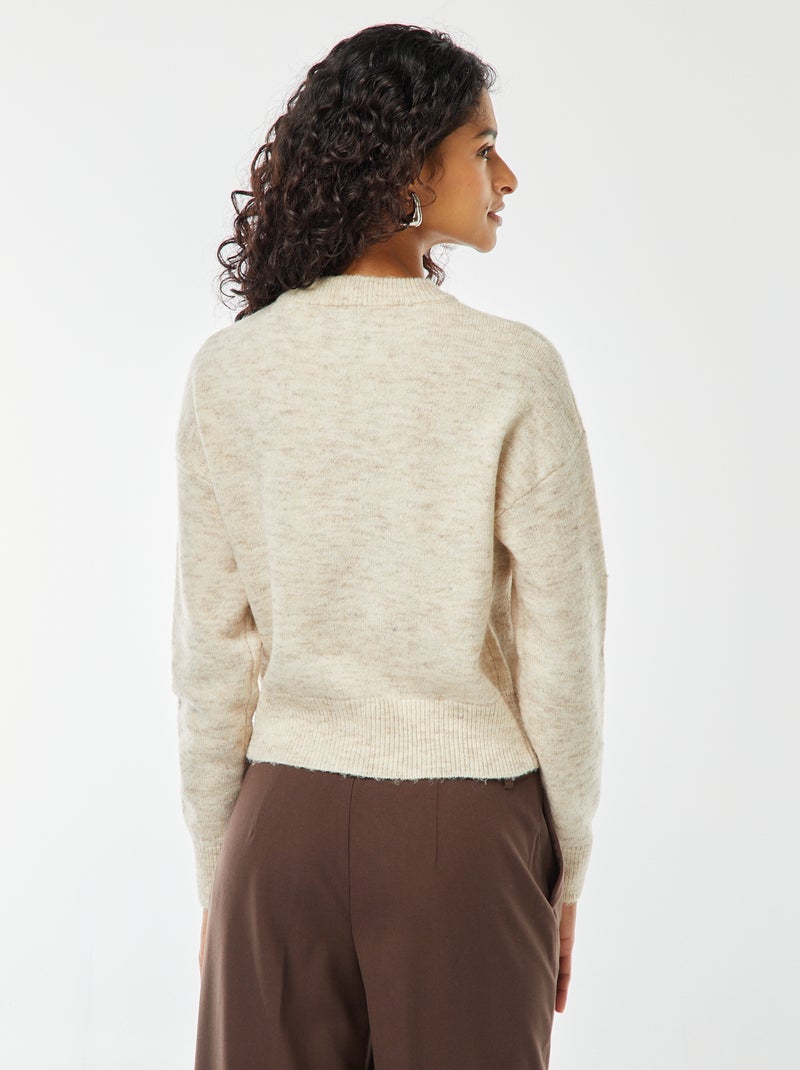 Pull crop top en maille douce Beige clair - Kiabi
