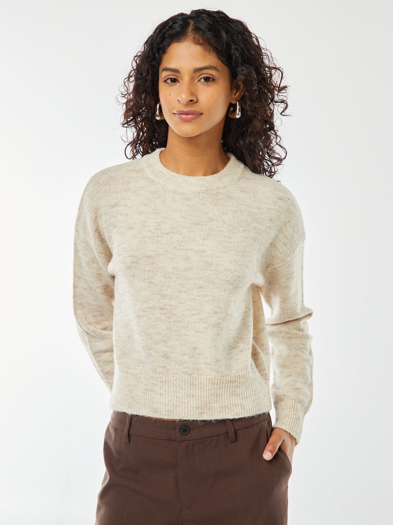 Pull crop top en maille douce Beige clair - Kiabi