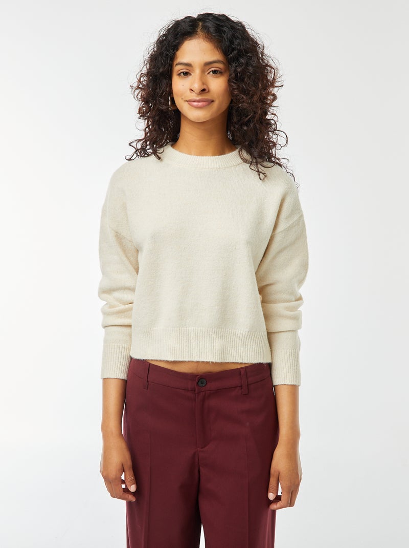Pull crop top en maille douce Beige - Kiabi