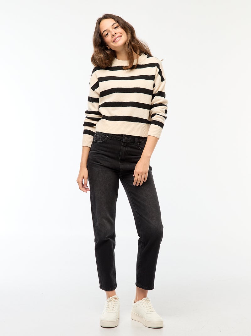 Pull crop top en maille douce Blanc rayé - Kiabi