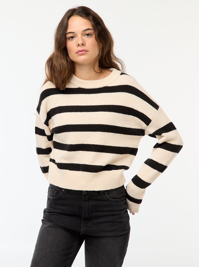 Pull crop top en maille douce Blanc rayé - Kiabi