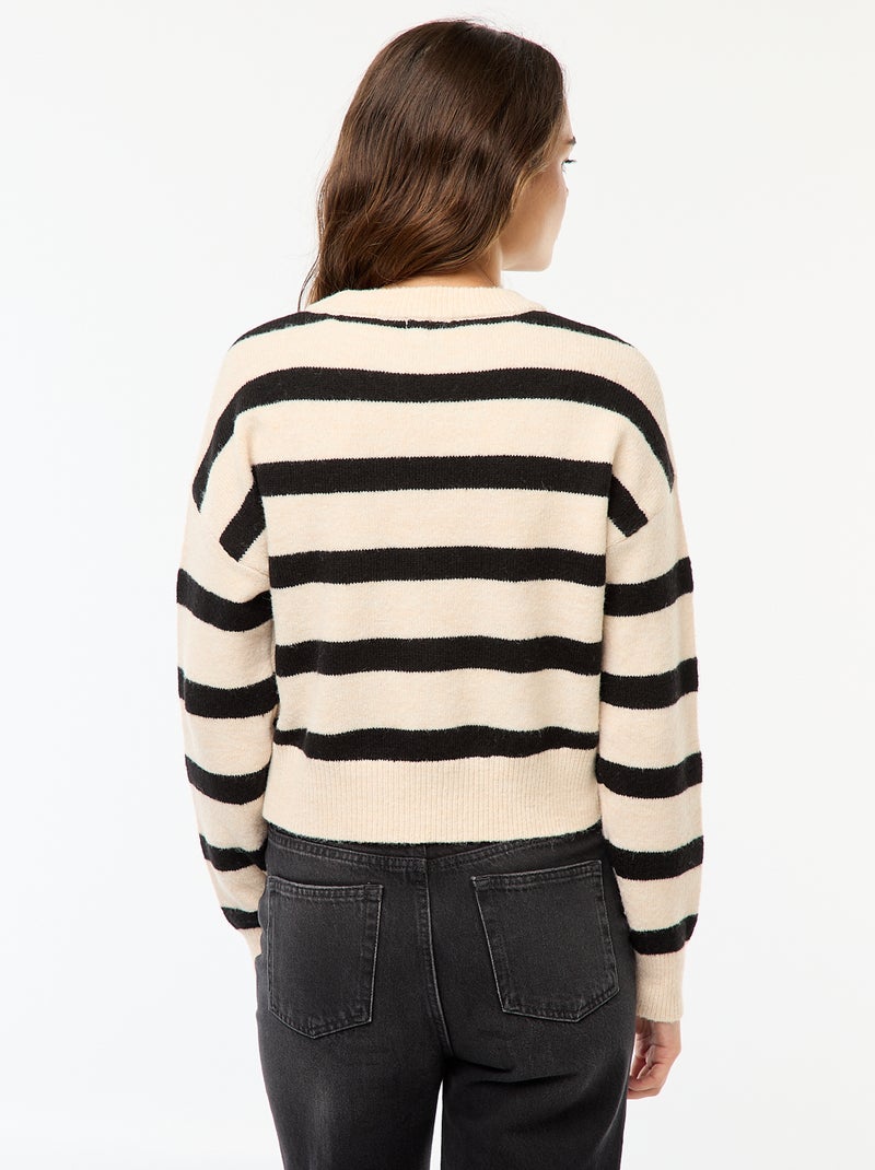 Pull crop top en maille douce Blanc rayé - Kiabi