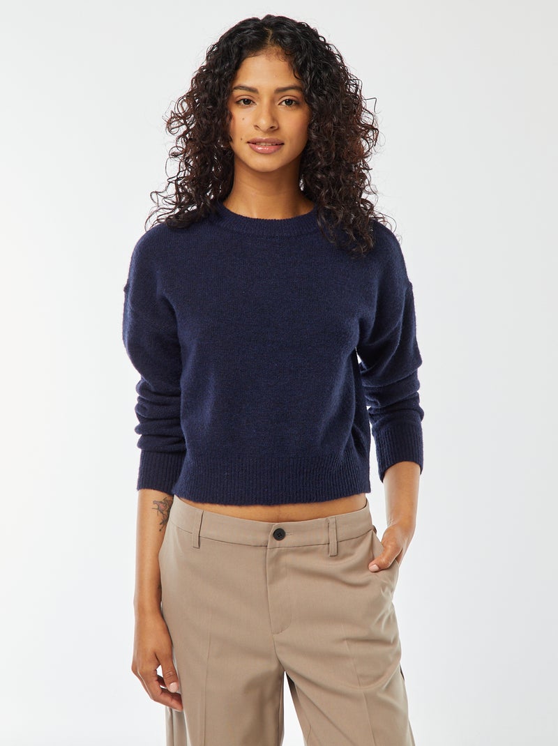 Pull crop top en maille douce Bleu marine - Kiabi
