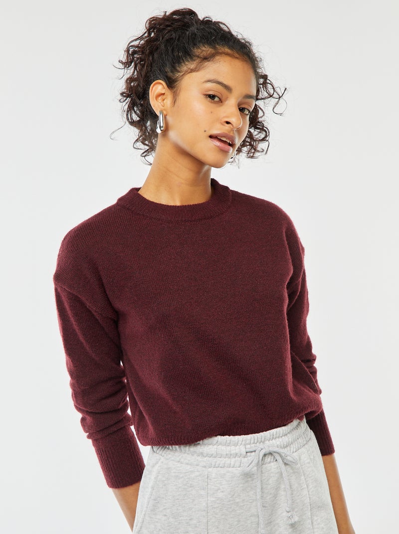 Pull crop top en maille douce Bordeaux - Kiabi