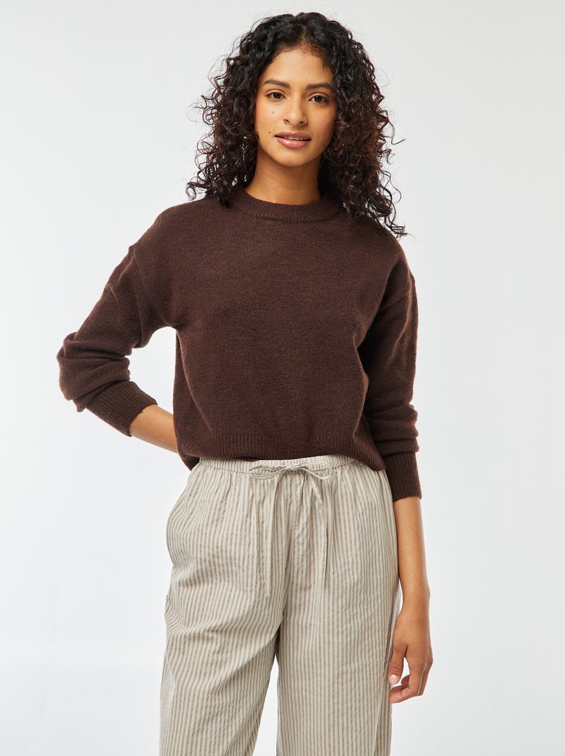 Pull crop top en maille douce Marron - Kiabi