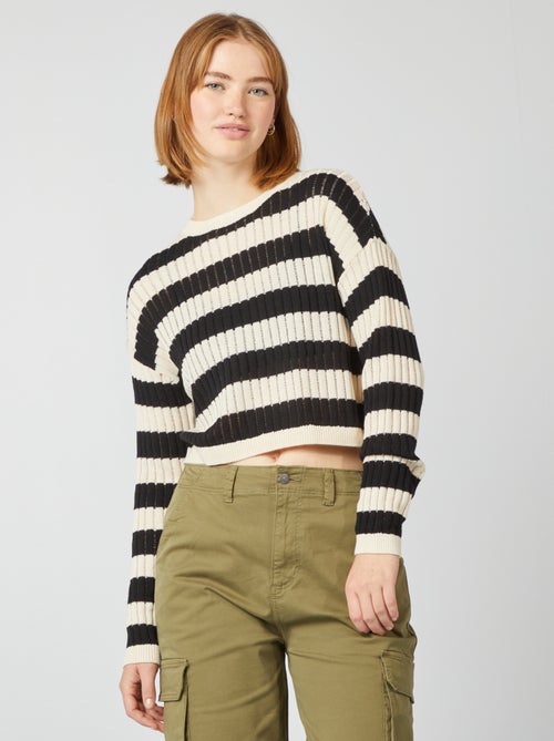 Pull crop top maille ajourée - Kiabi