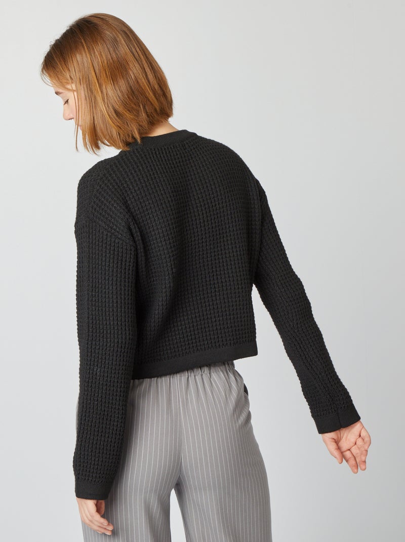 Pull crop top maille fantaisie noir - Kiabi