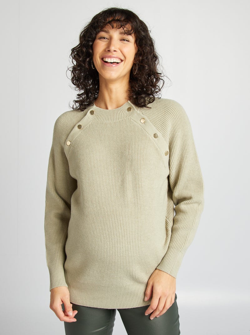 Pull d'allaitement avec ouvertures boutonnées Vert - Kiabi