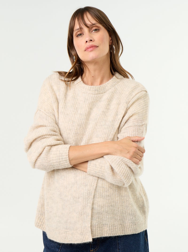 Pull d'allaitement en laine mélangée Beige - Kiabi