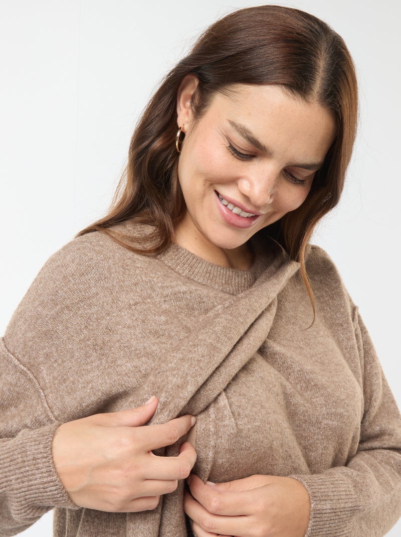 Pull d'allaitement en maille douce Marron - Kiabi