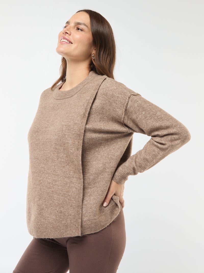 Pull d'allaitement en maille douce Marron - Kiabi