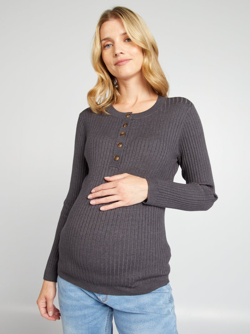 Pull d'allaitement maille fine Gris - Kiabi