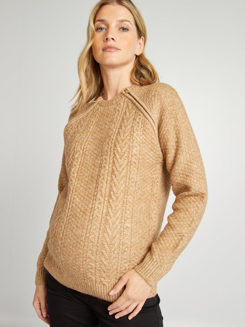 Pull d'allaitement maille torsadée Beige - Kiabi