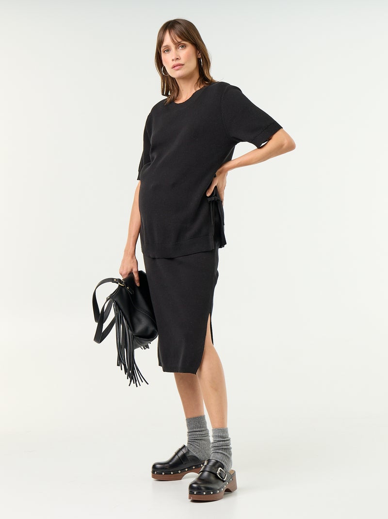 Pull de maternité manches courtes avec fentes lacées Noir - Kiabi