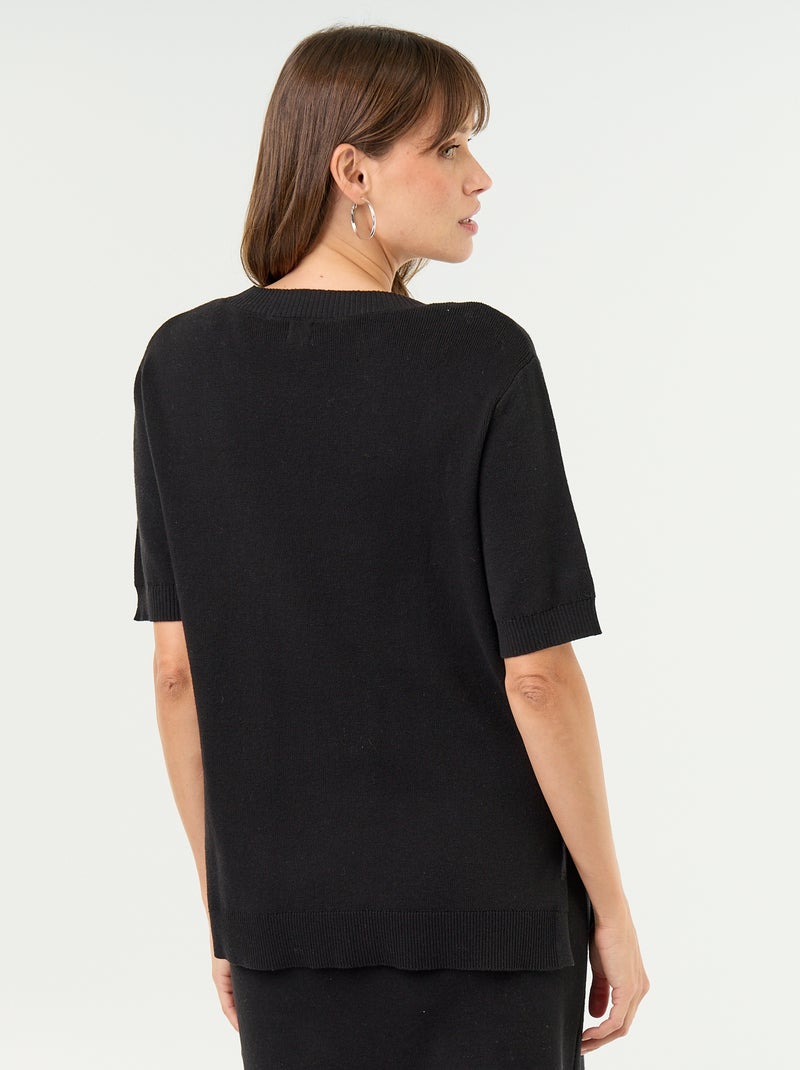 Pull de maternité manches courtes avec fentes lacées Noir - Kiabi