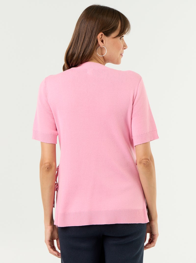 Pull de maternité manches courtes avec fentes lacées Rose - Kiabi