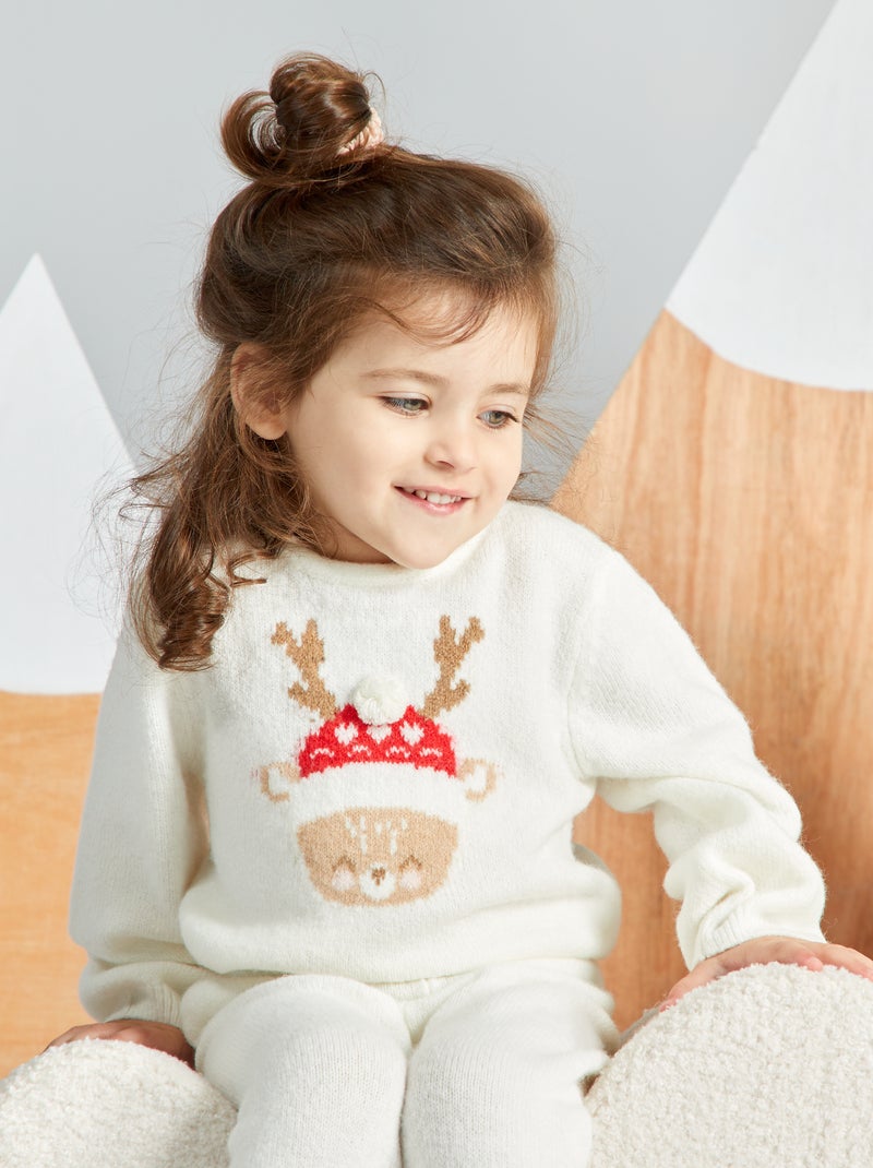 Pull de Noël avec biche Blanc - Kiabi