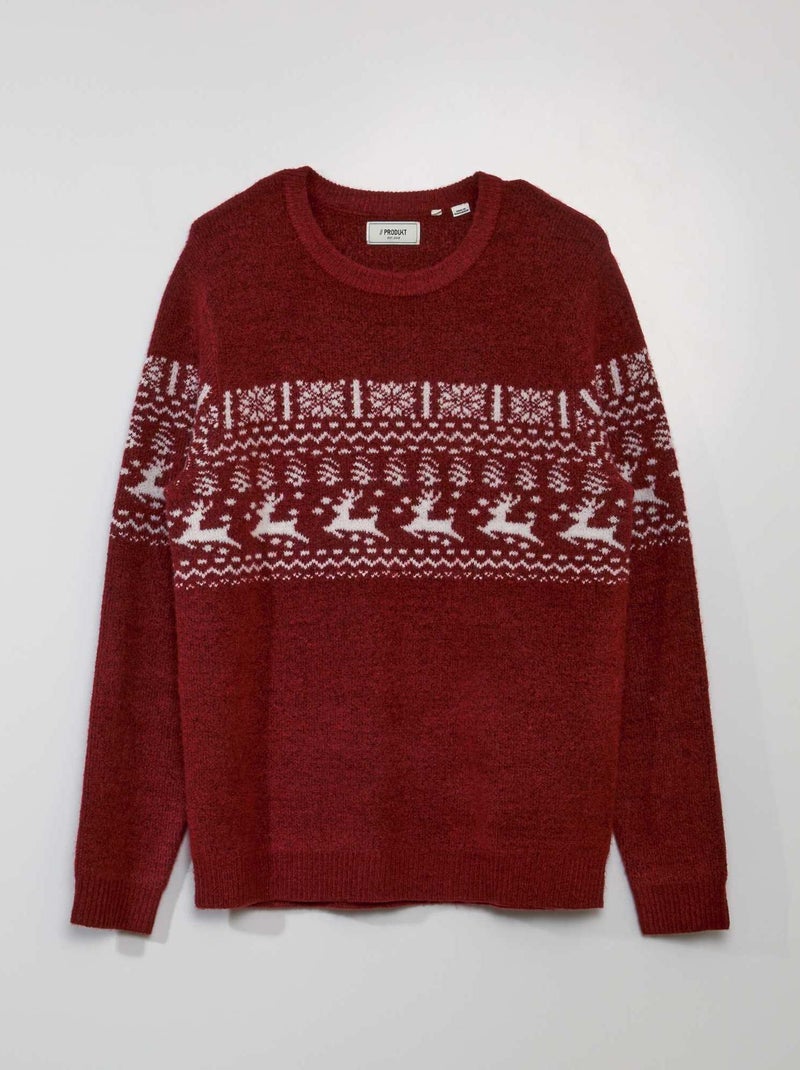 Pull de Noël avec cerfs et flocons Rouge - Kiabi