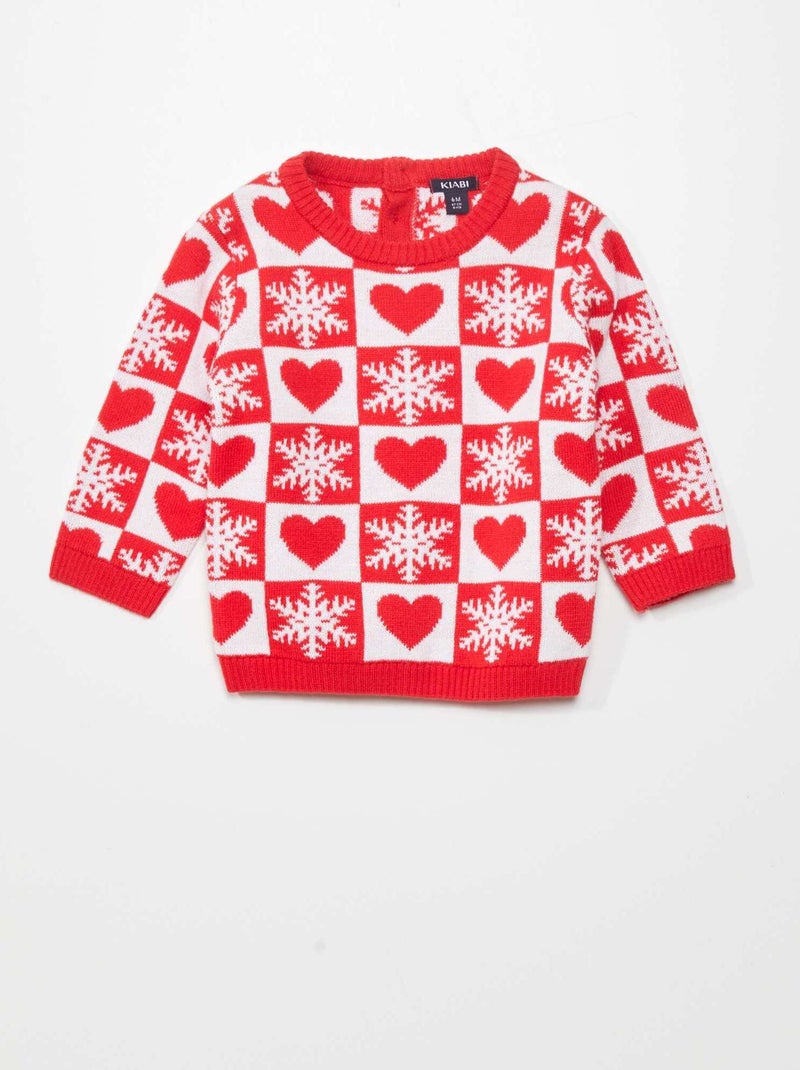 Pull de Noël avec cœurs et flocons Rouge/blanc - Kiabi