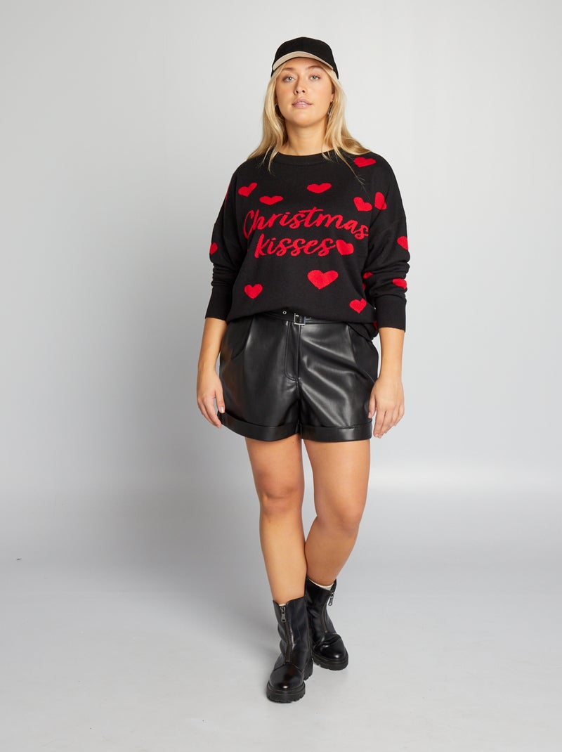 Pull de Noël avec coeurs Noir - Kiabi