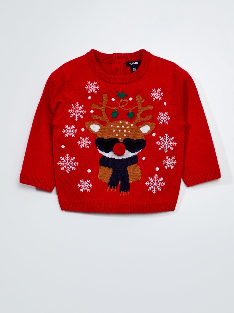 Pull de Noël avec empiècement pompon Rouge - Kiabi