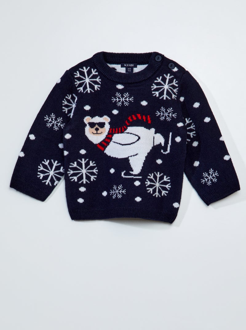 Pull de noël avec imprimé Bleu - Kiabi
