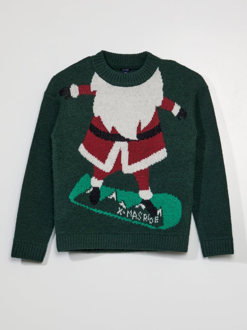 Pull Garçon Alfie & Rose 6-7 Ans, Motif Père Noël Vert – Tricot Acrylique Pour Noël Ou L'hiver