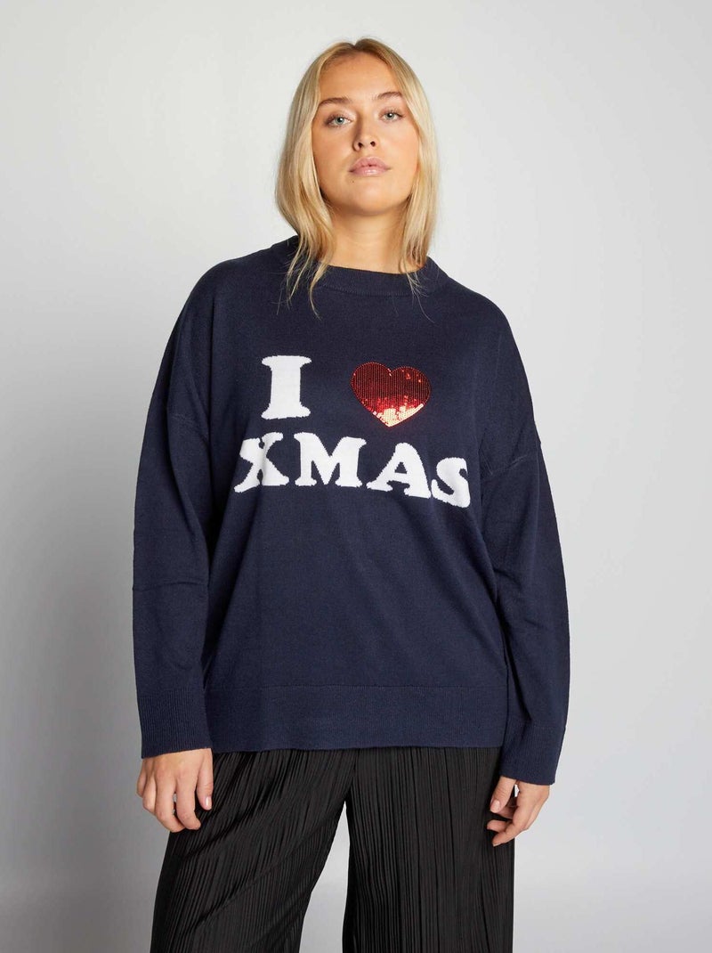 Pull de Noël 'Christmas Vibes' Bleu - Kiabi