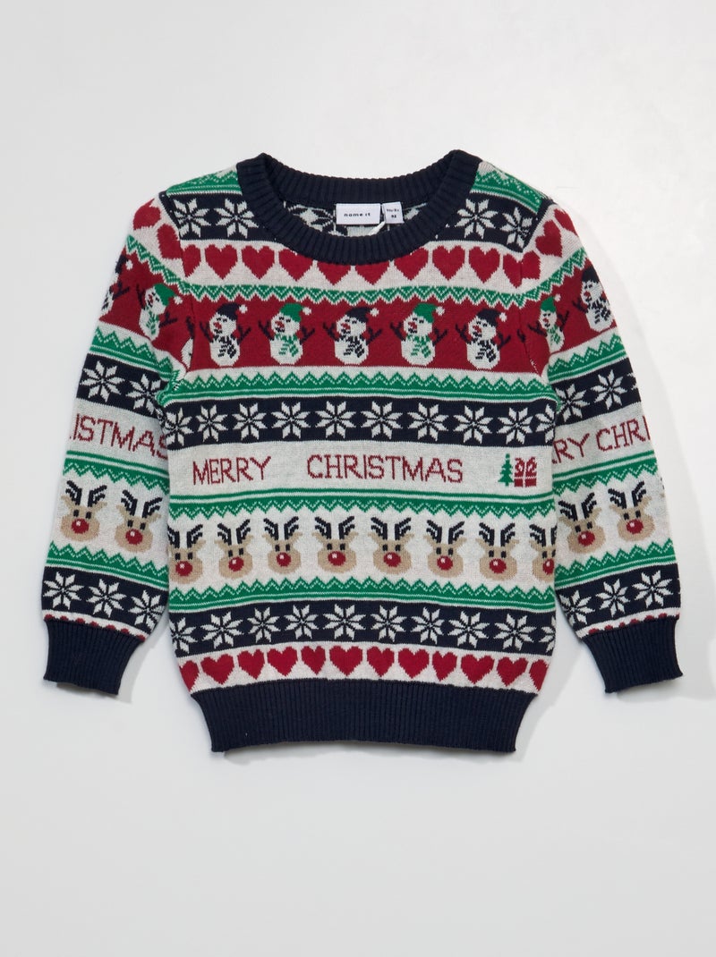 Pull de Noël en maille jacquard 'Name it' Blanc/bleu/rouge - Kiabi