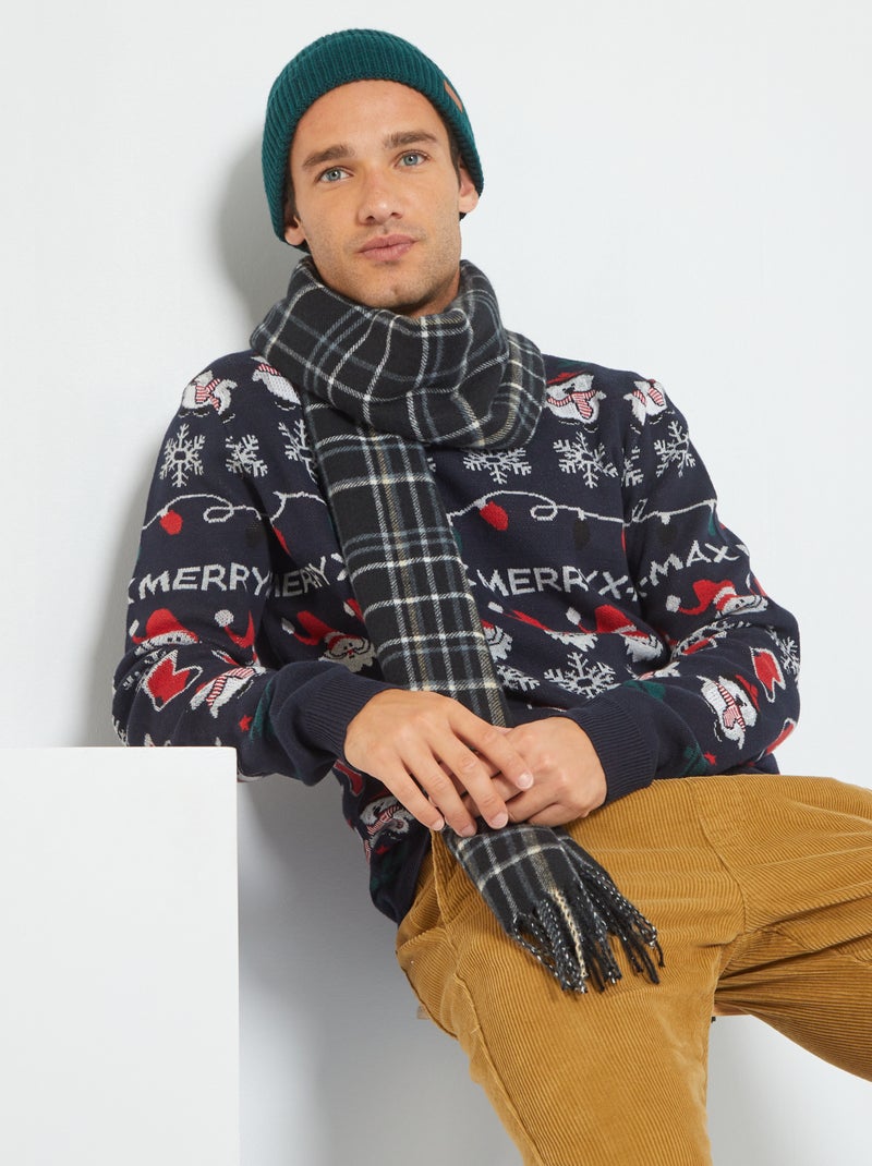 Pull de Noël en maille 'Produkt' bleu marine - Kiabi
