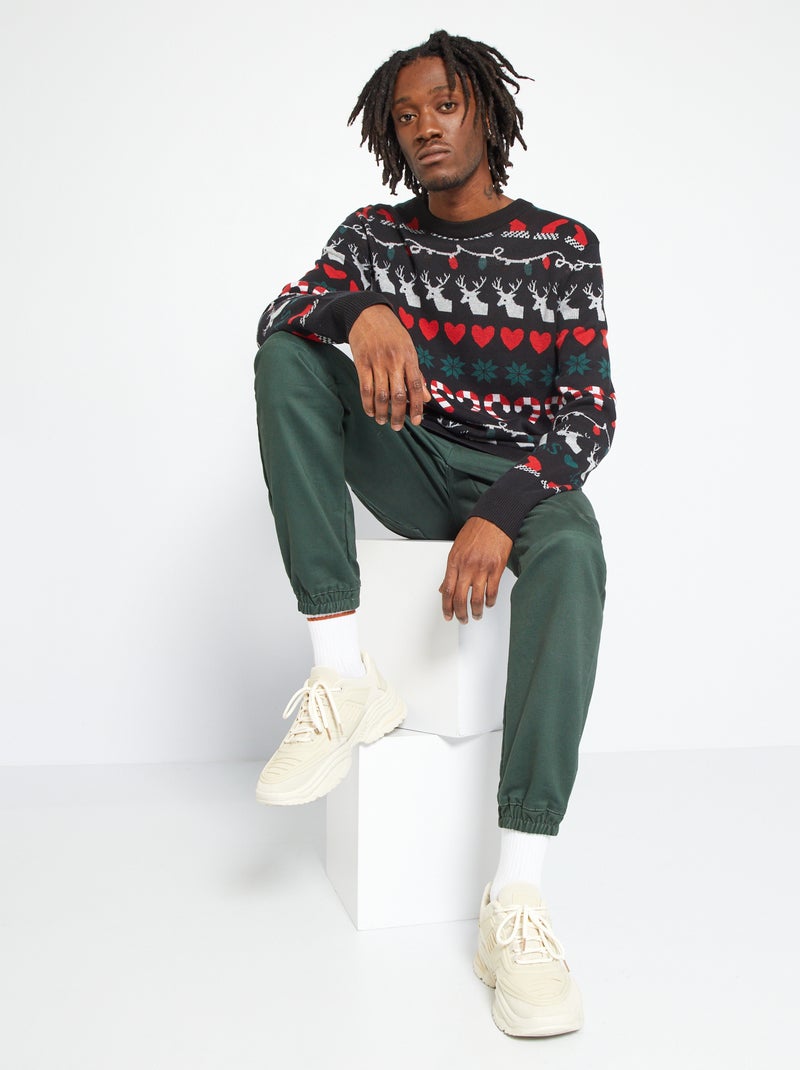 Pull de Noël en maille 'Produkt' noir - Kiabi