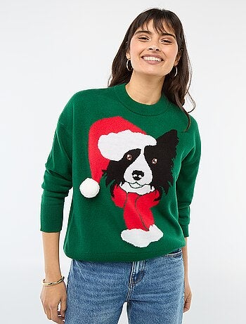 Pull de Noël imprimé chien