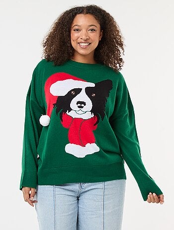 Pull de Noël imprimé chien