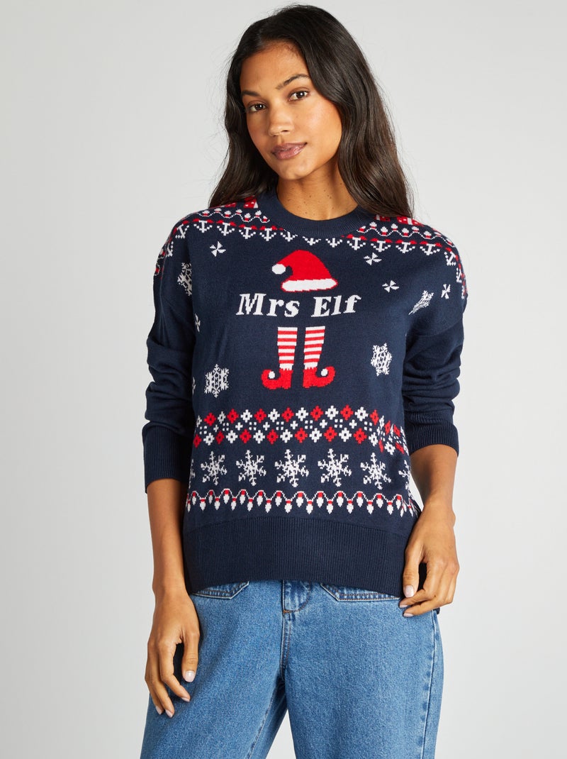 Pull de Noël imprimé elfe Bleu marine - Kiabi