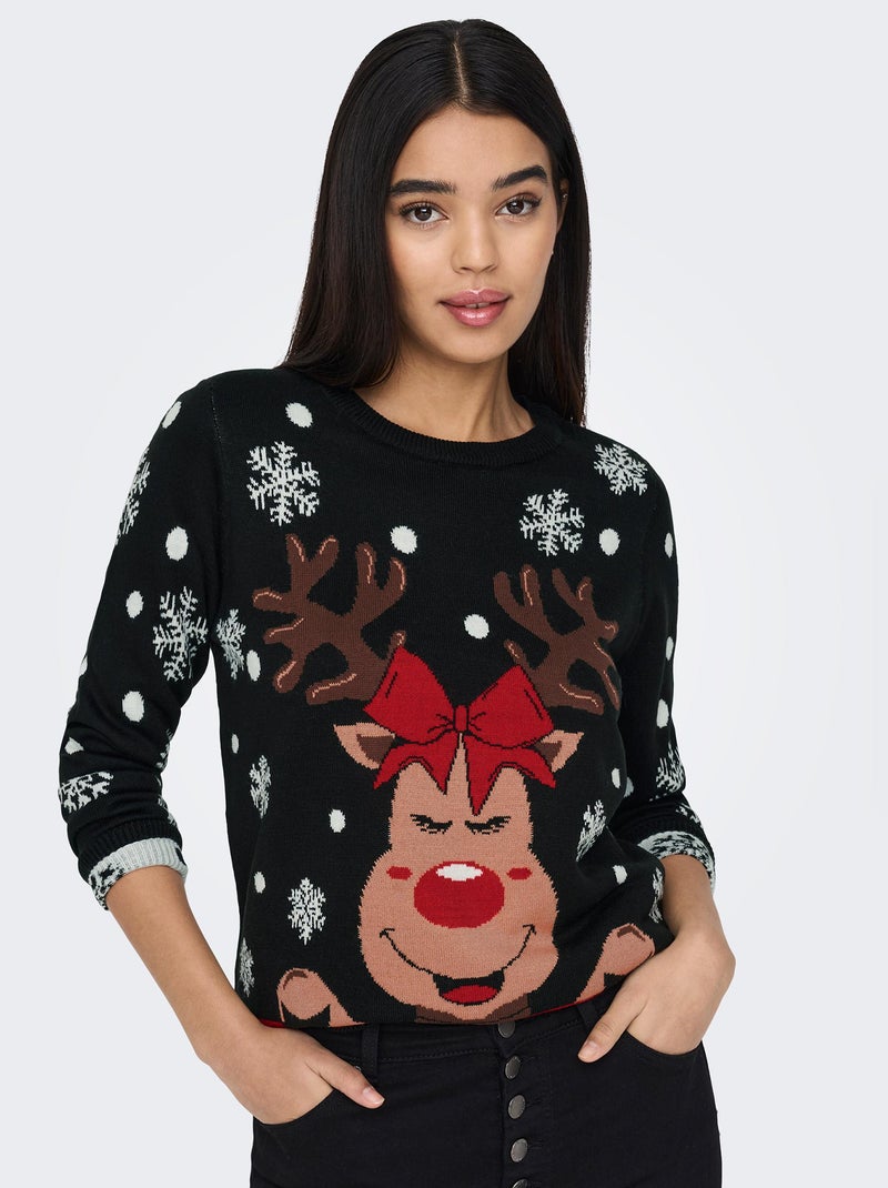 Pull de Noël motif renne noir - Kiabi