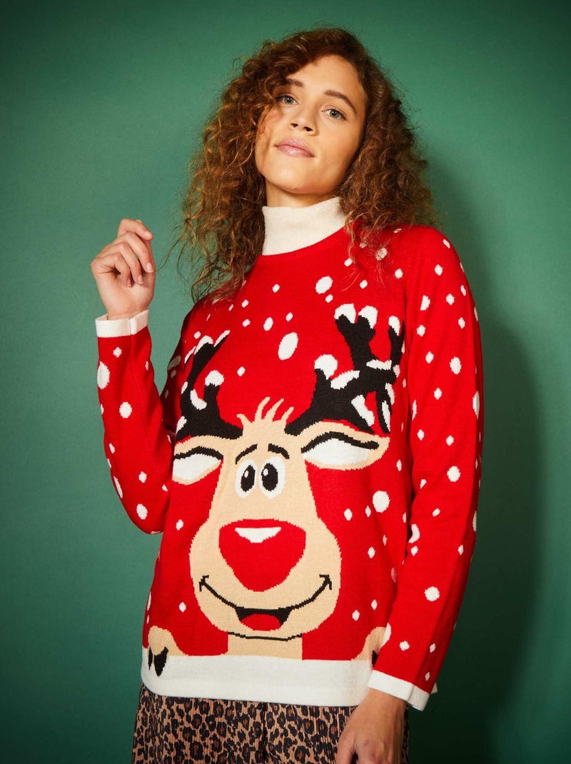 Pull de Noël motif renne Rouge - Kiabi