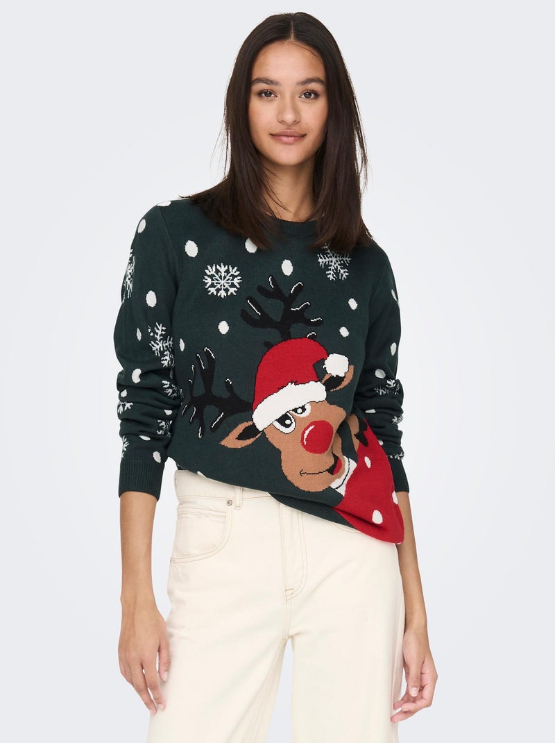 Pull de Noël motif renne Vert - Kiabi