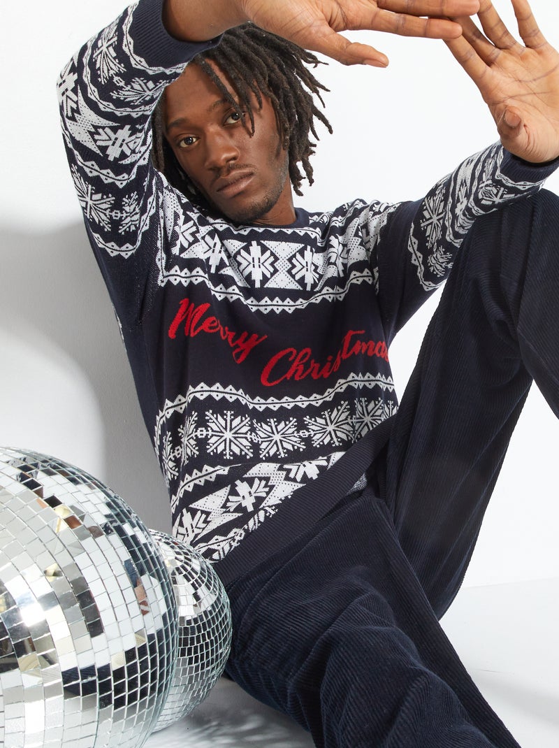 Pull de noël 'Produkt' bleu marine - Kiabi