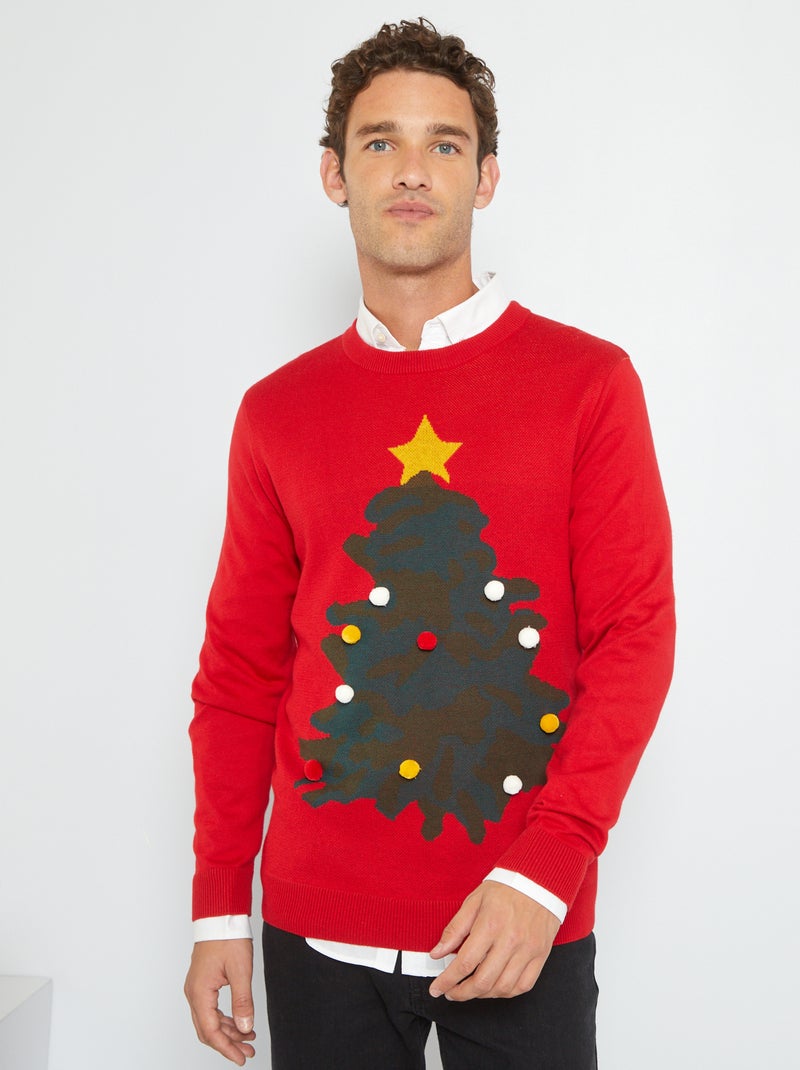 Pull de Noël 'Produkt' en maille rouge - Kiabi
