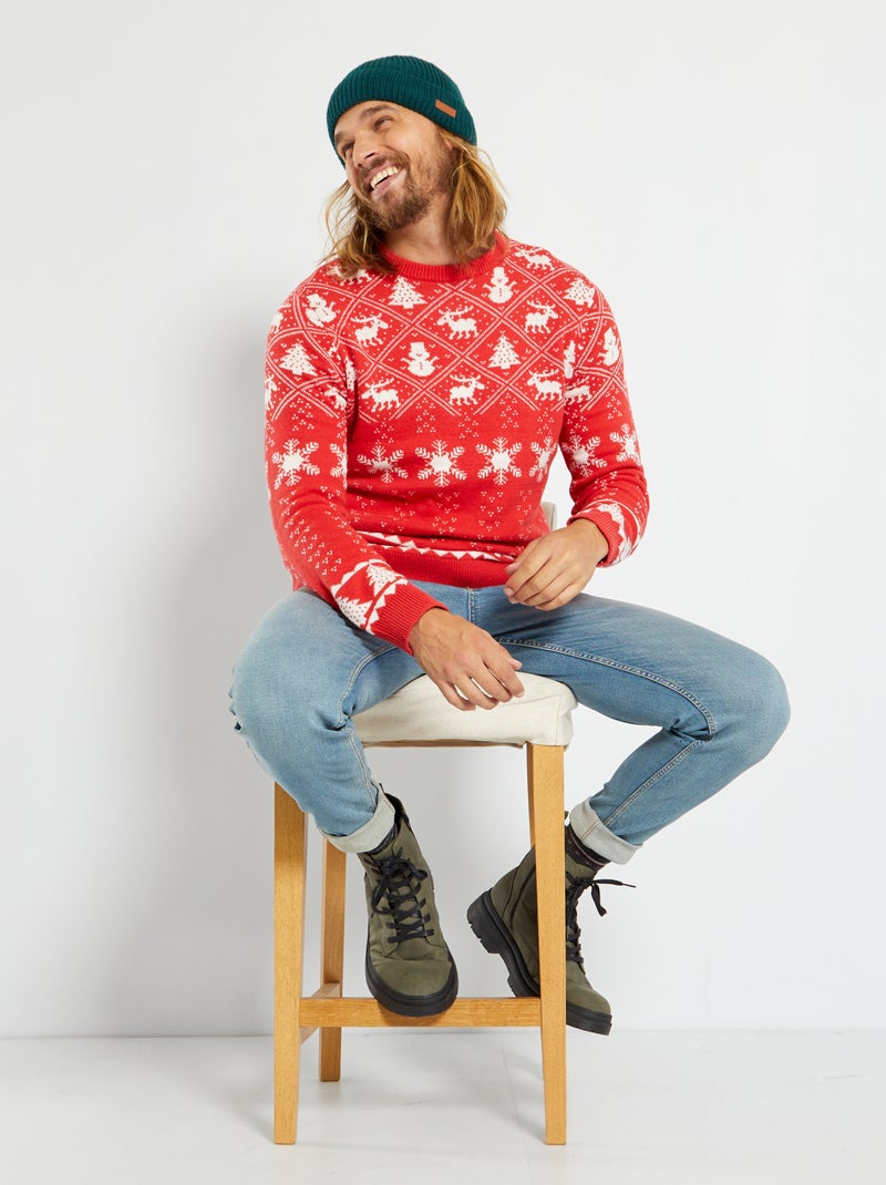 Pull de Noël 'Produkt' en maille rouge - Kiabi