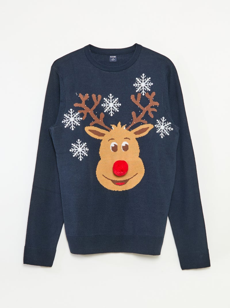 Pull de Noël 'renne' Bleu Homme Kiabi