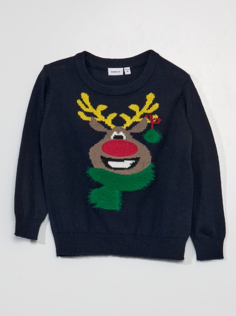 Pull de Noël 'tête de renne' Bleu marine - Kiabi