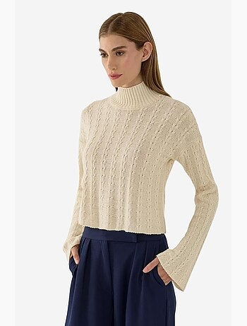Pull demi-col roulé en tricot texturé hiccup