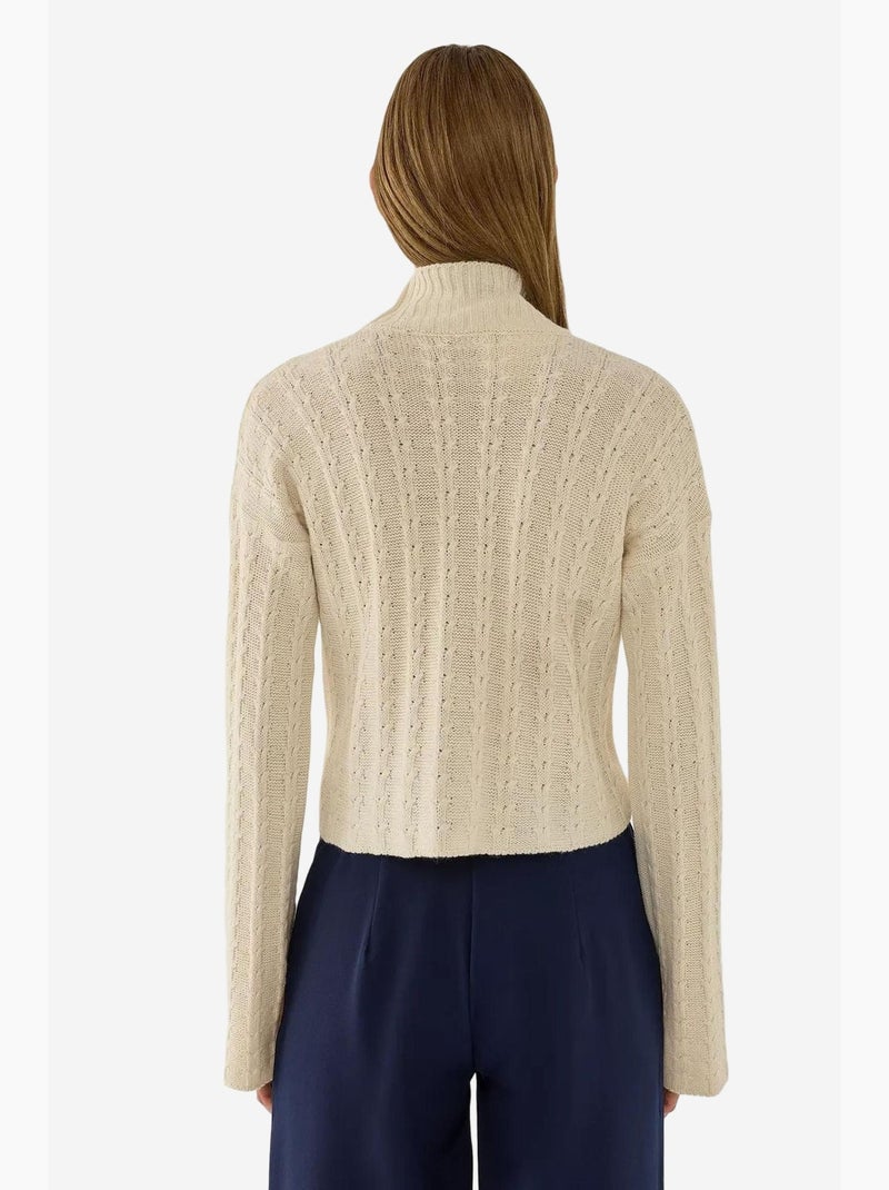Pull demi-col roulé en tricot texturé hiccup Beige naturel - Kiabi