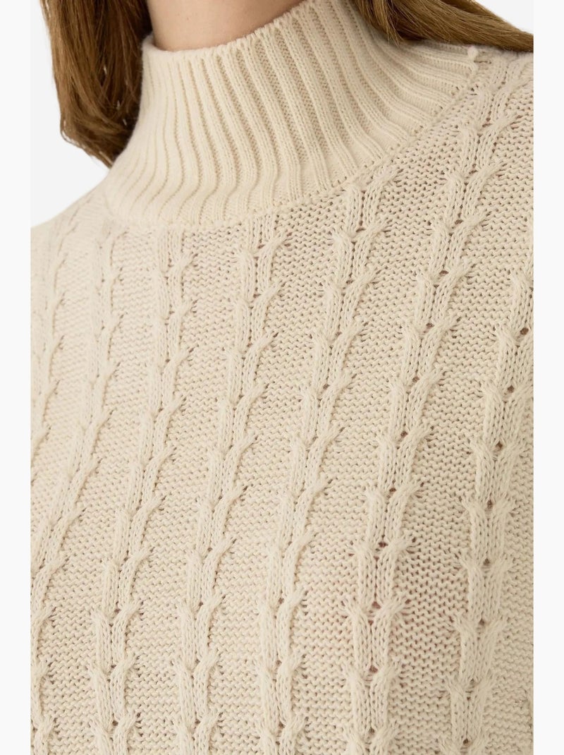 Pull demi-col roulé en tricot texturé hiccup Beige naturel - Kiabi