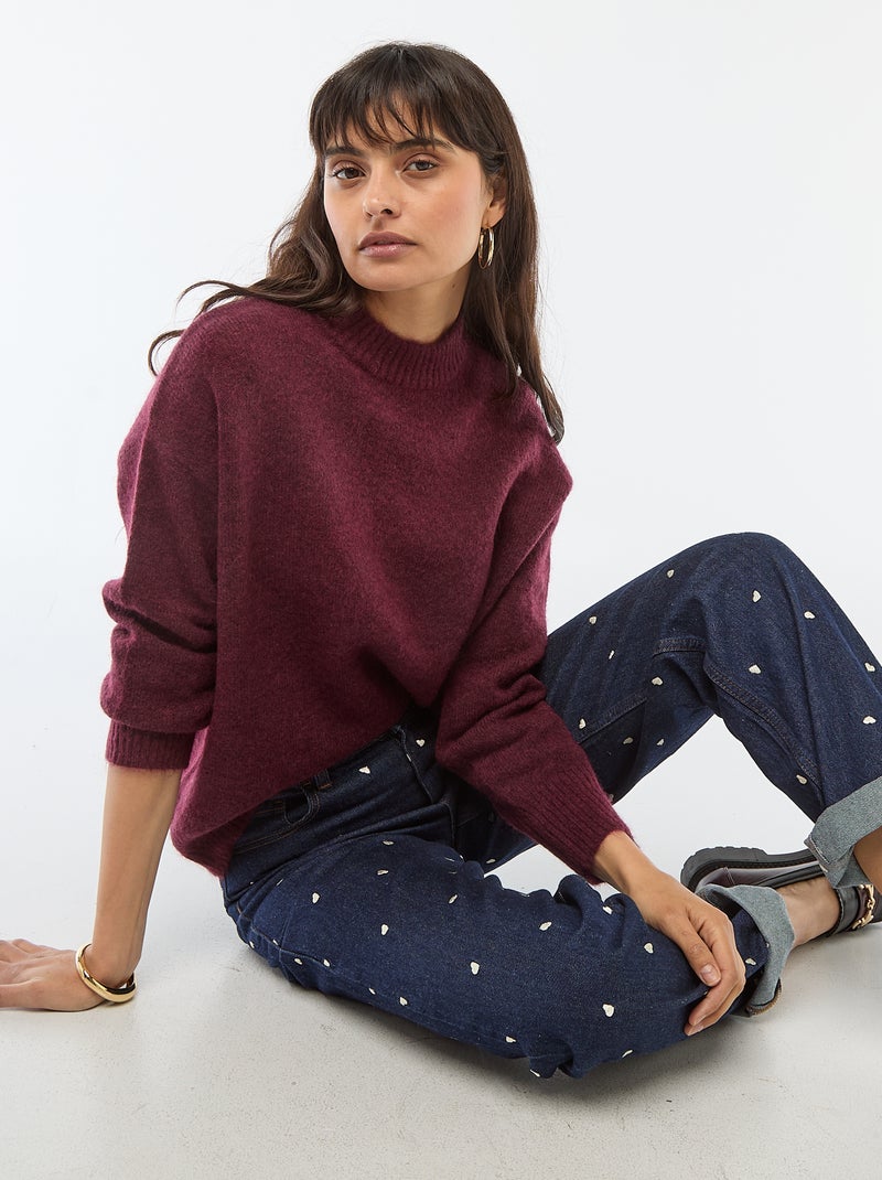 Pull doux en mohair et laine Bordeaux - Kiabi