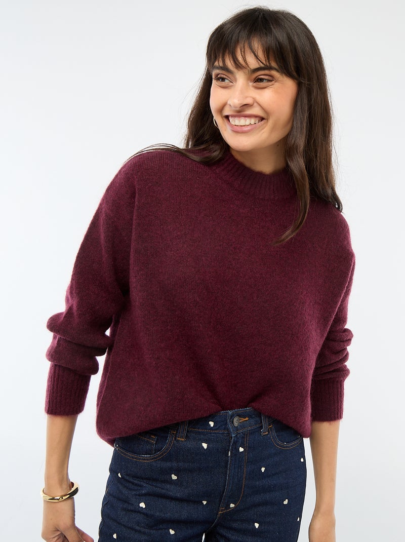 Pull doux en mohair et laine Bordeaux - Kiabi